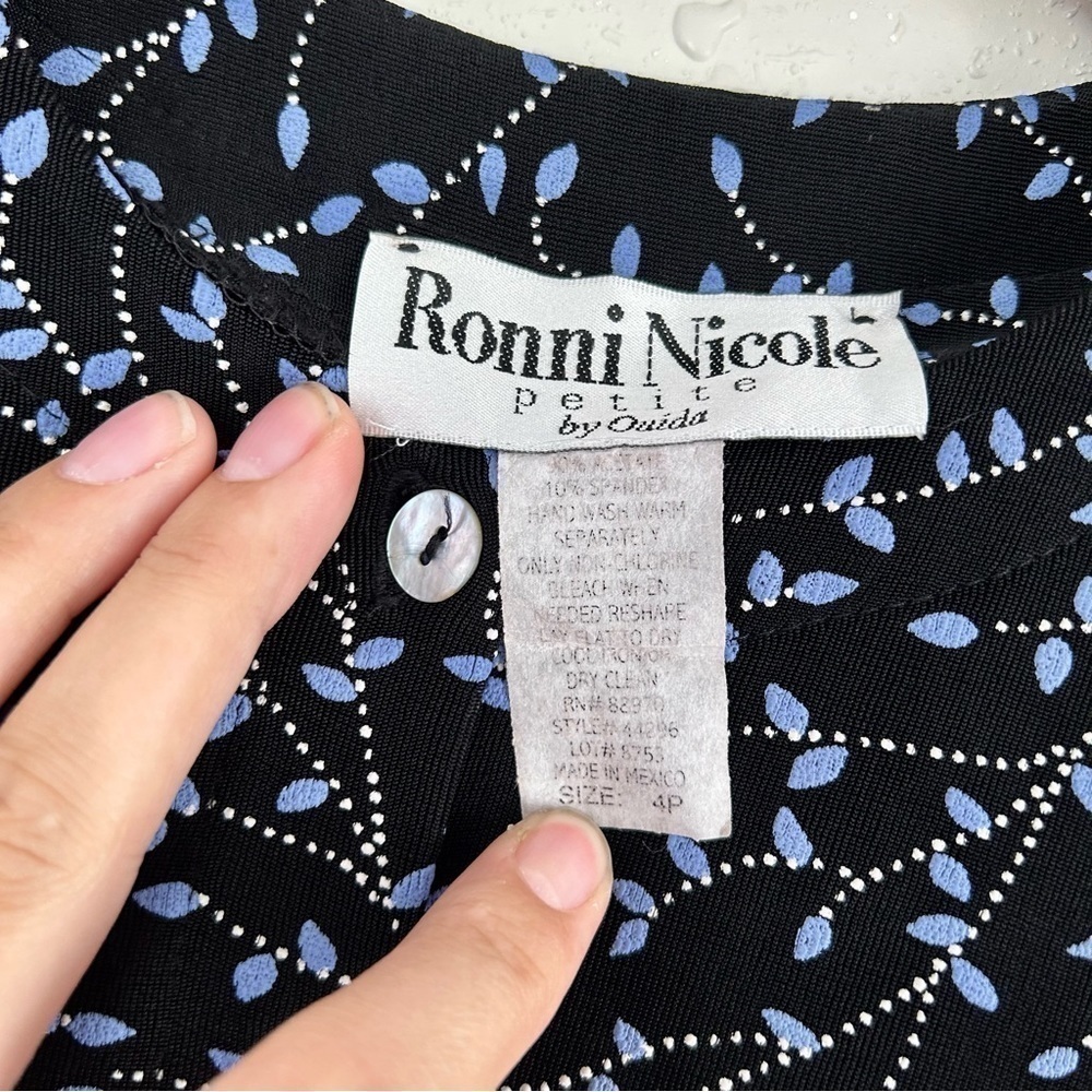 🦋 Vintage Ronni Nicole Black Blue Short Sleeve Button Down T-Shirt Cardigan 4P - Picture 2 of 5